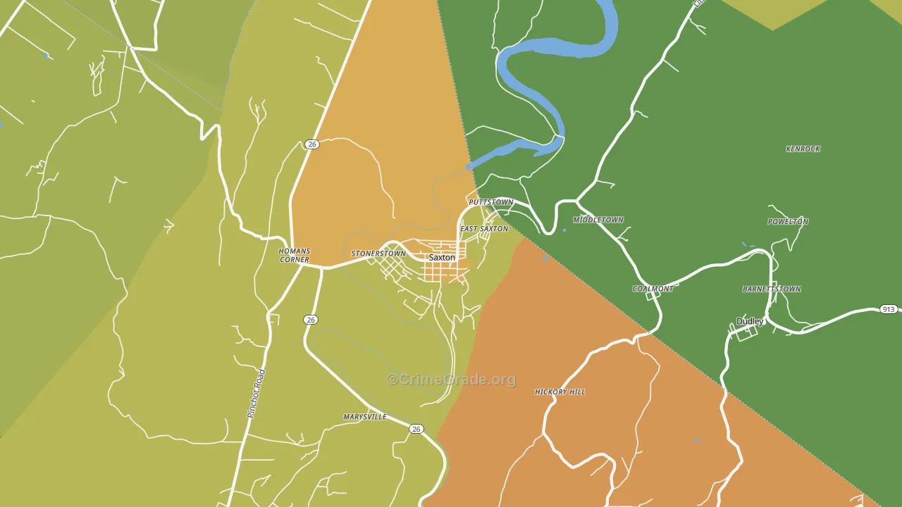 Saxton, PA Map of Robbery Rates