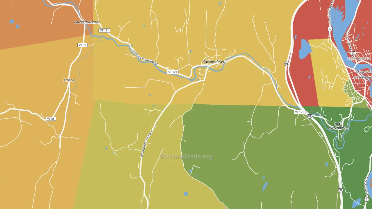 Saxtons River, VT Map of Robbery Rates