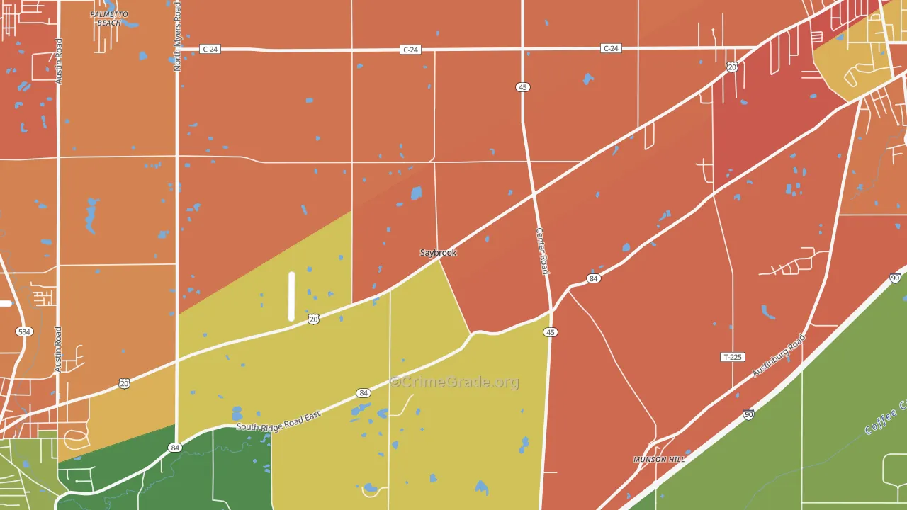 Saybrook, OH Map of Robbery Rates