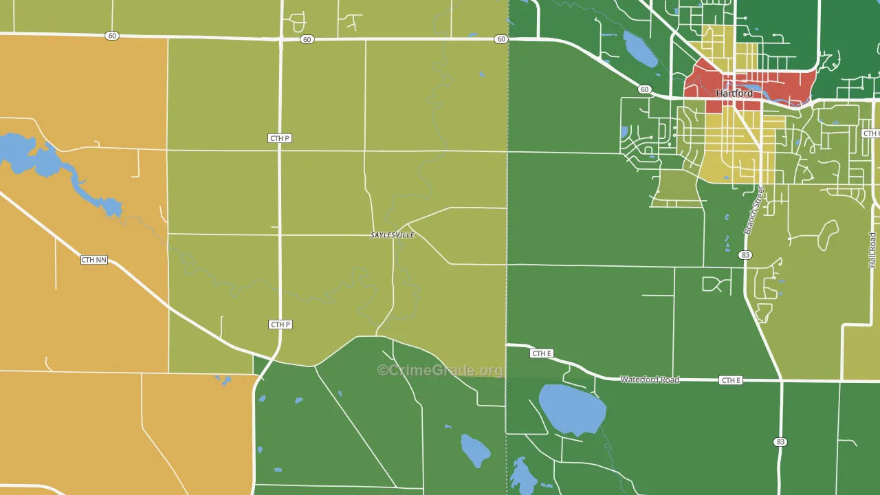 Saylesville, WI Map of Robbery Rates
