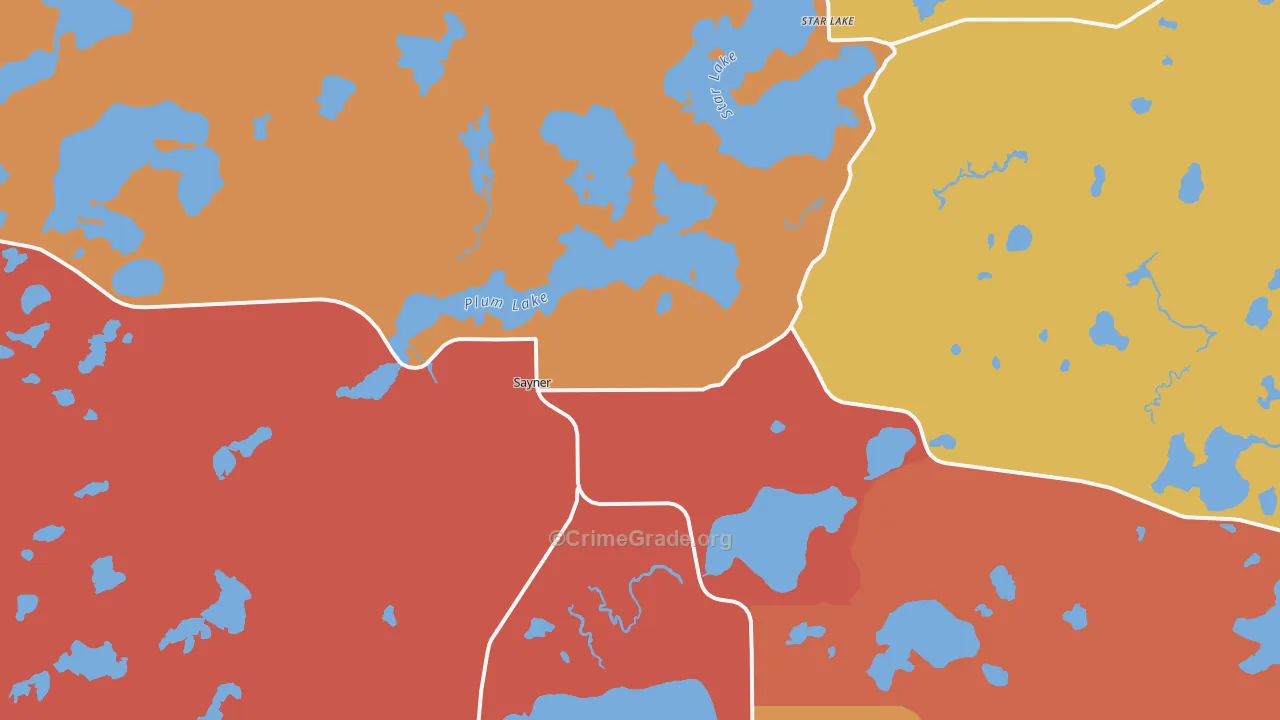 Sayner, WI Map of Robbery Rates