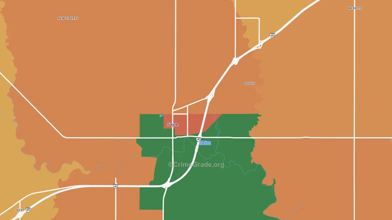Sayre, OK Map of Robbery Rates