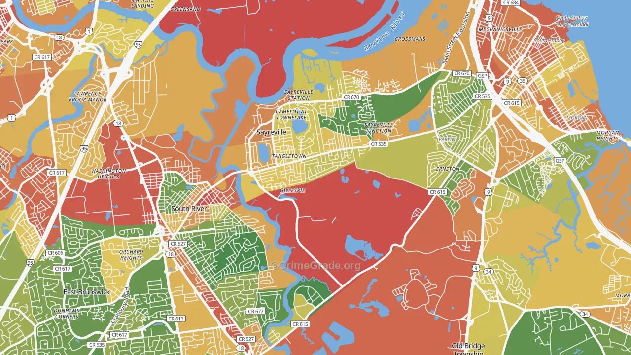 Sayreville, NJ Map of Robbery Rates