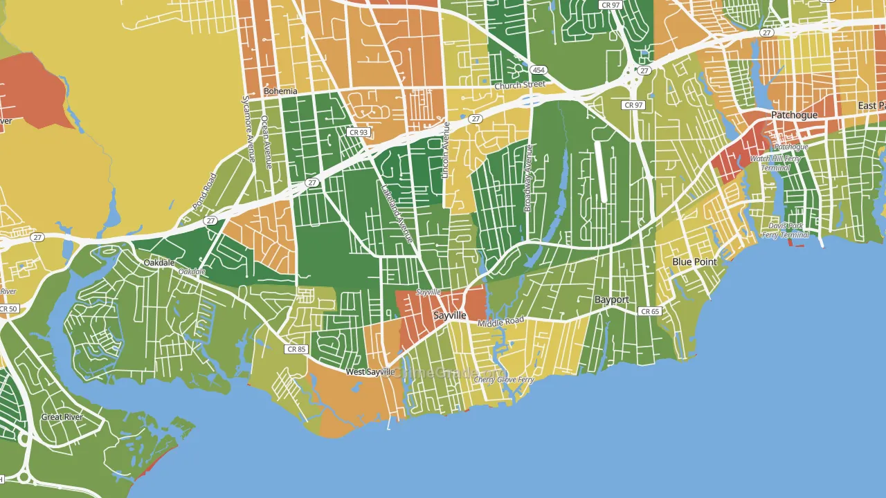 Sayville, NY Map of Robbery Rates