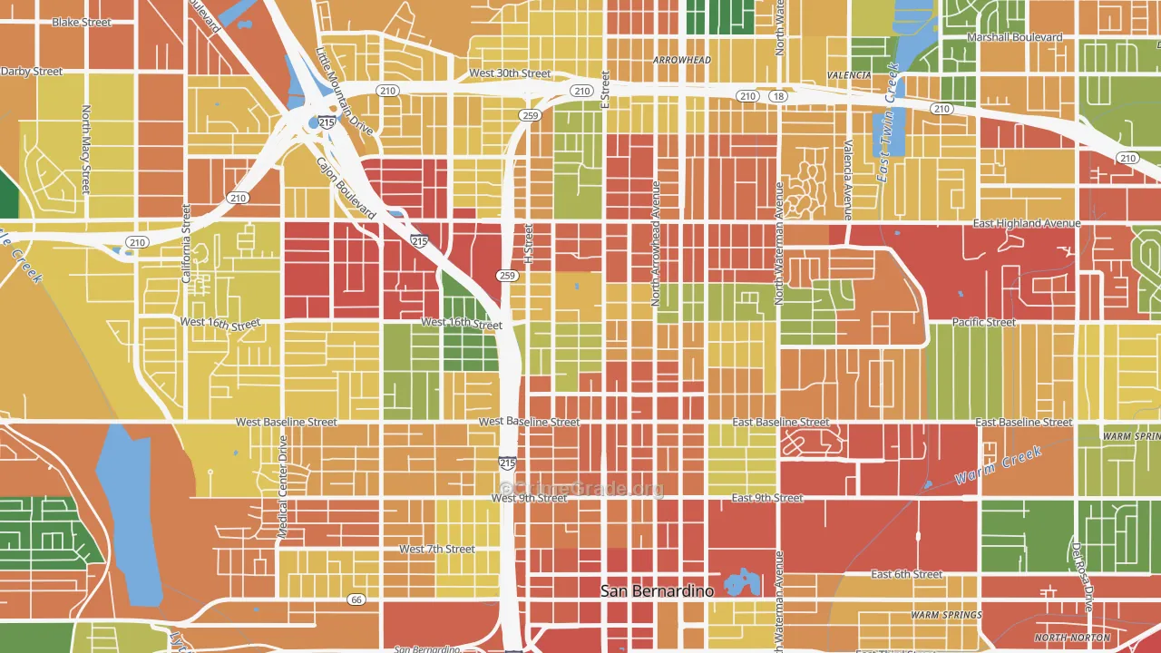 SBHS, San Bernardino, CA Map of Robbery Rates