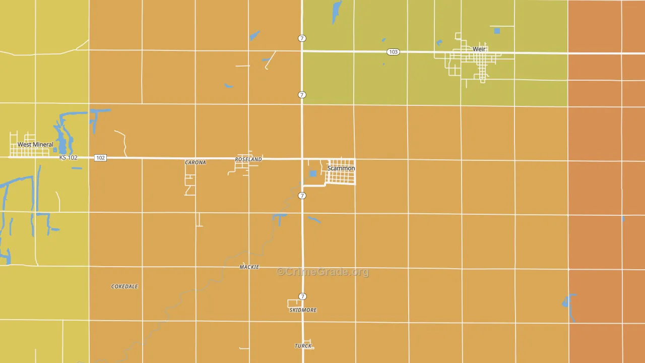 Scammon, KS Map of Robbery Rates