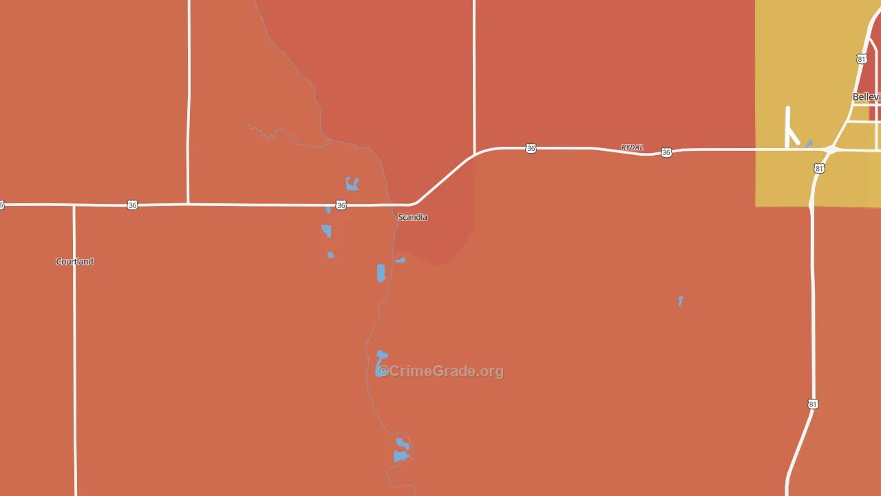 Scandia, KS Map of Robbery Rates