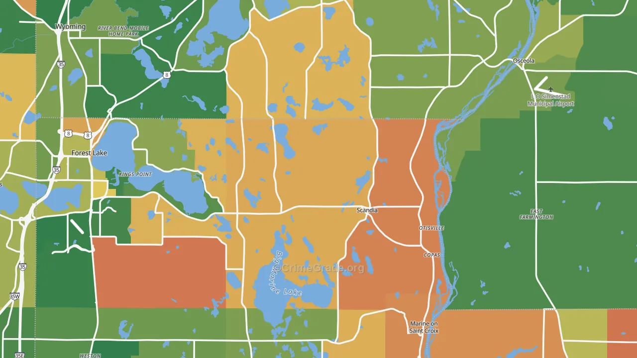 Scandia, MN Map of Robbery Rates