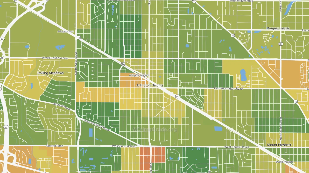Scarsdale, Arlington Heights, IL Map of Robbery Rates