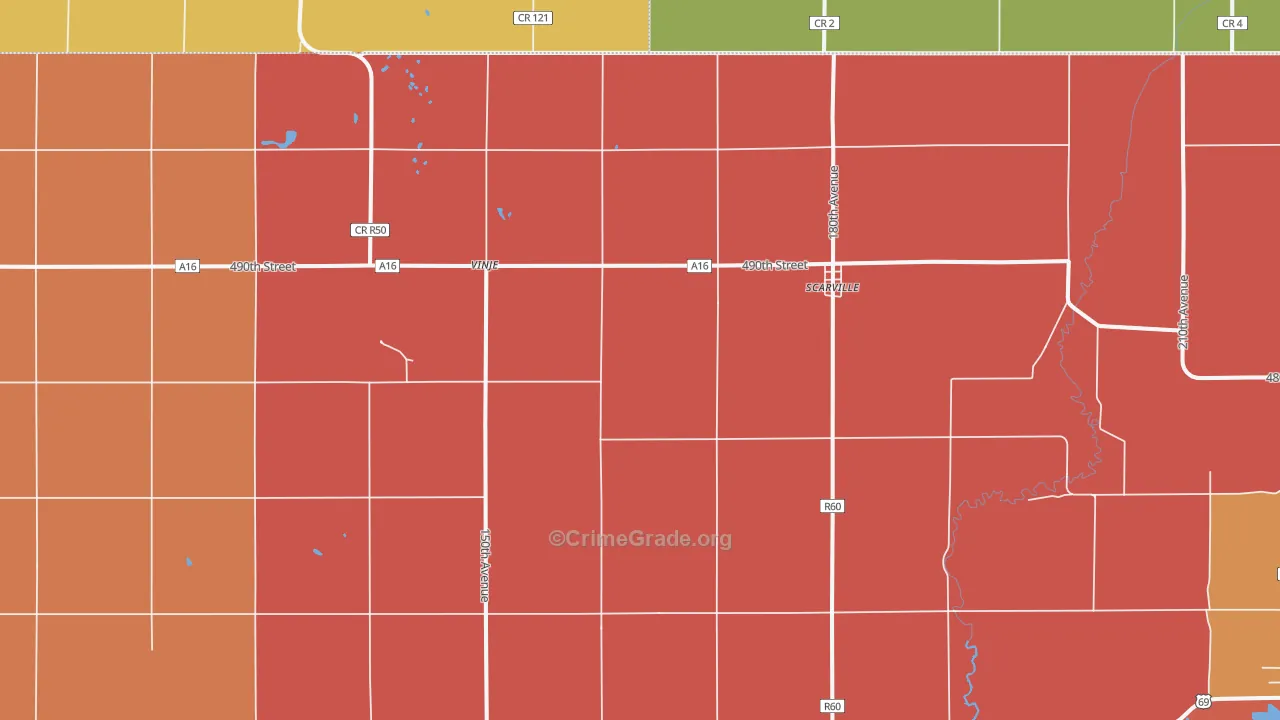Scarville, IA Map of Robbery Rates