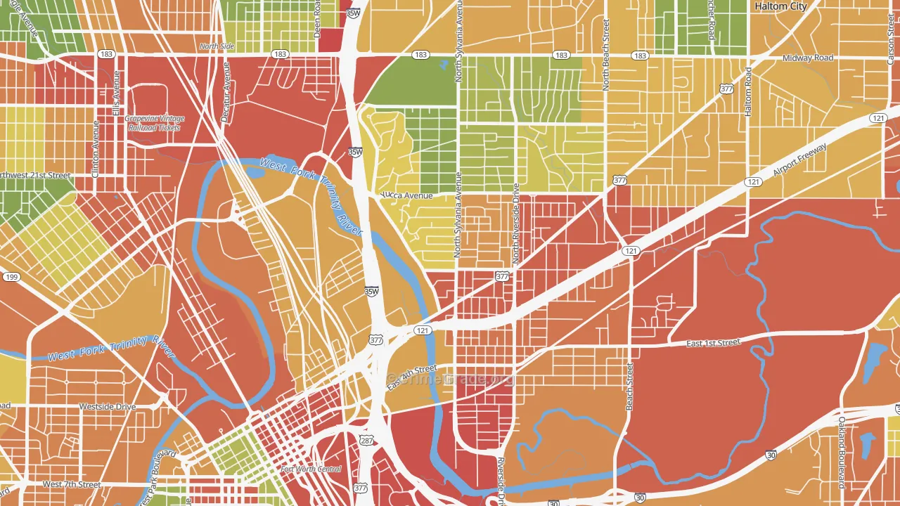 Scenic Bluff, Fort Worth, TX Map of Robbery Rates