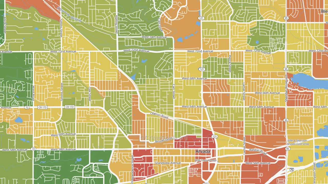 Scenic Heights, Arvada, CO Map of Robbery Rates