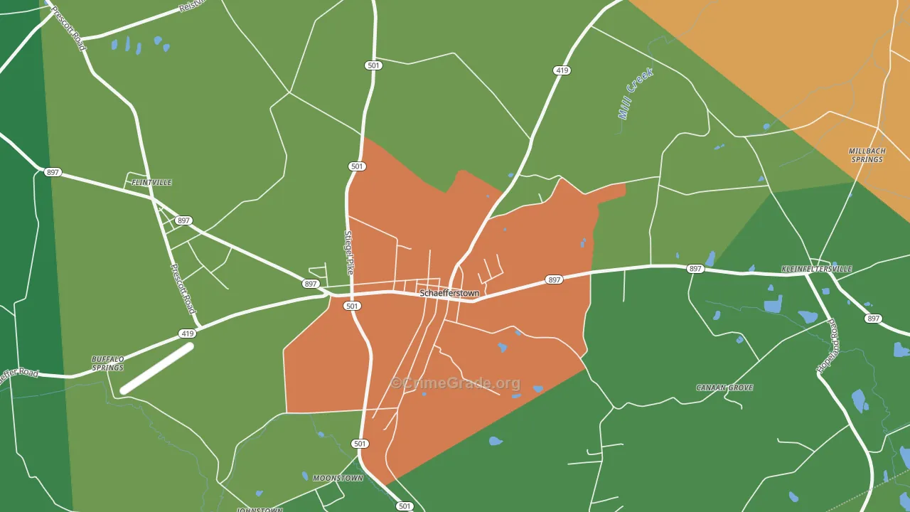 Schaefferstown, PA Map of Robbery Rates