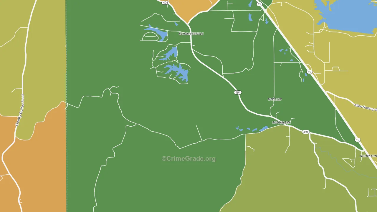 Schamberville, MS Map of Robbery Rates
