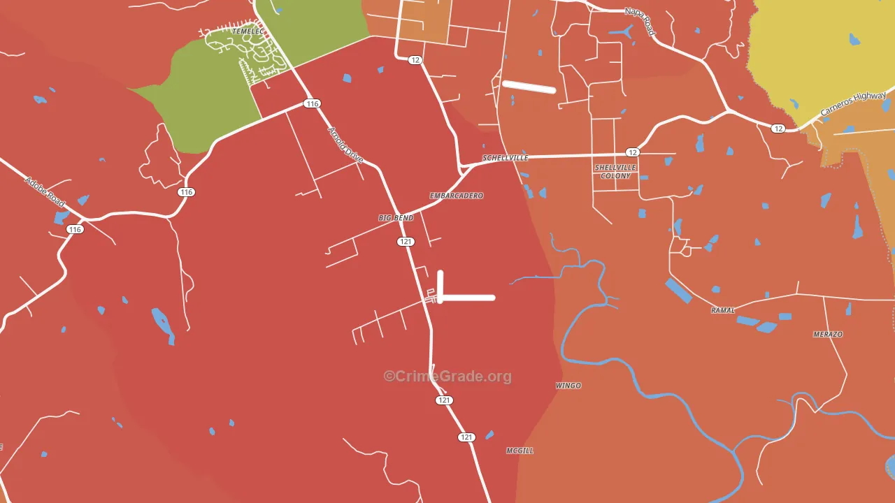Schellville, CA Map of Robbery Rates