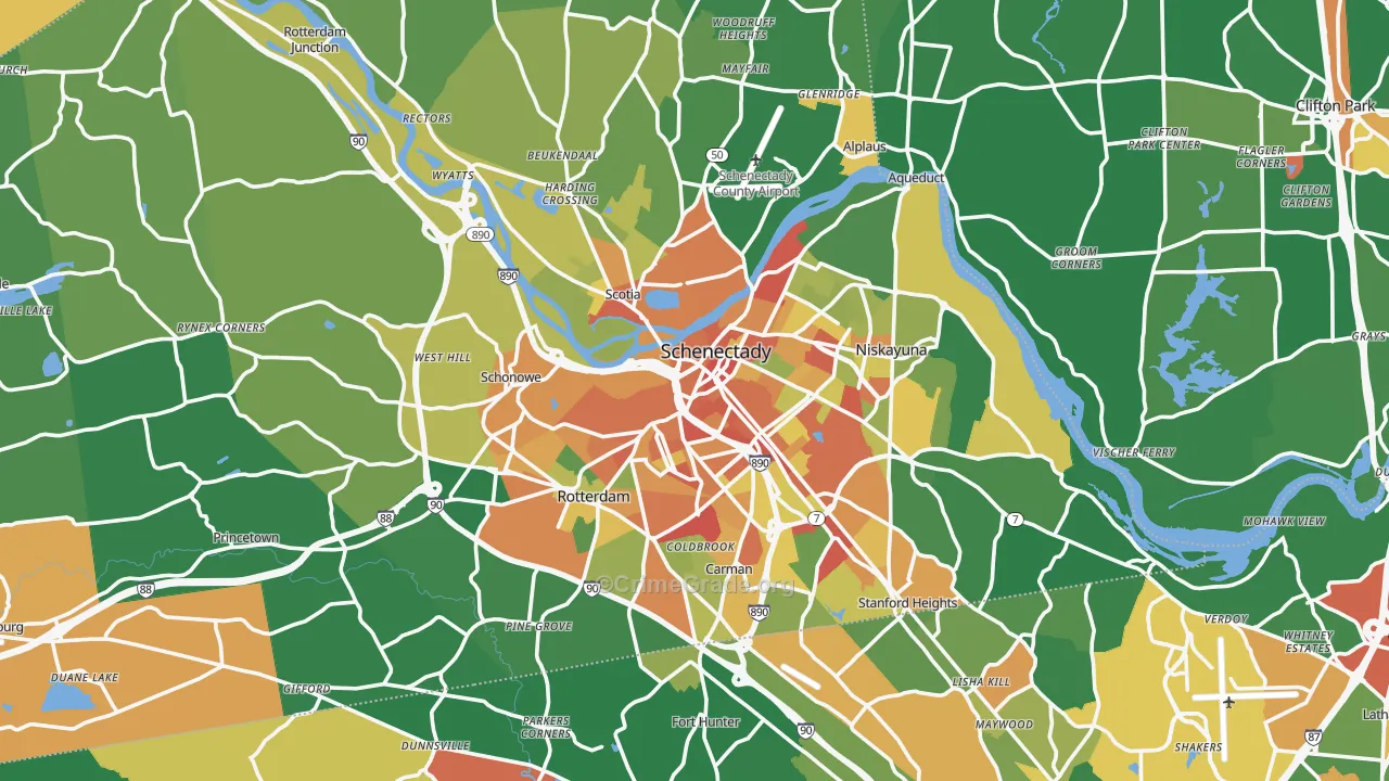 Schenectady County, NY Map of Robbery Rates