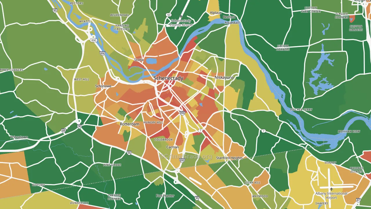 Schenectady, NY Map of Robbery Rates