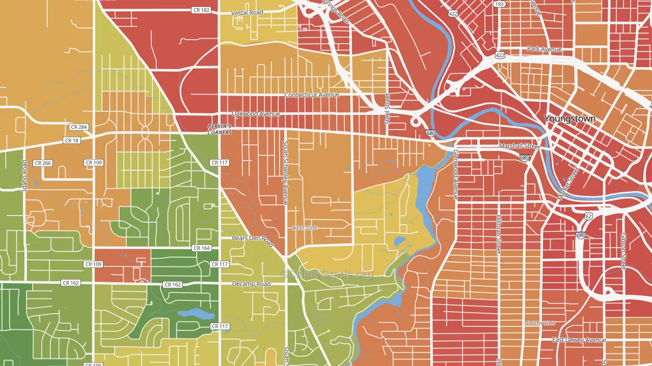 Schenley, Youngstown, OH Map of Robbery Rates
