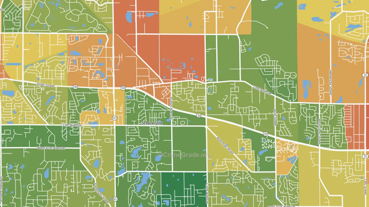 Schererville, IN Map of Robbery Rates