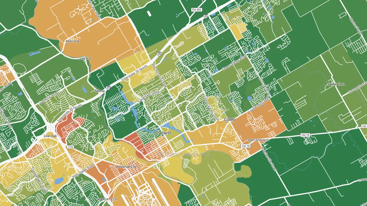 Schertz, TX Map of Robbery Rates
