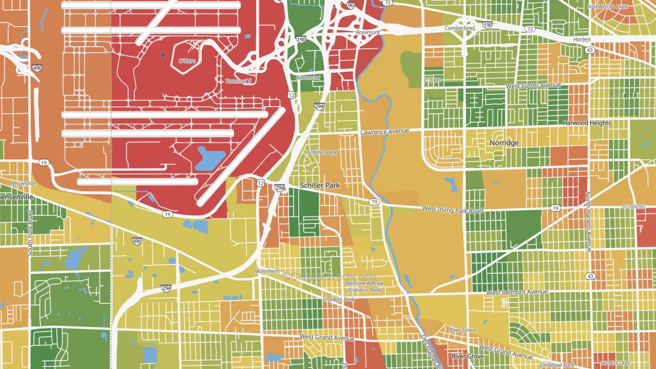 Schiller Park, IL Map of Robbery Rates