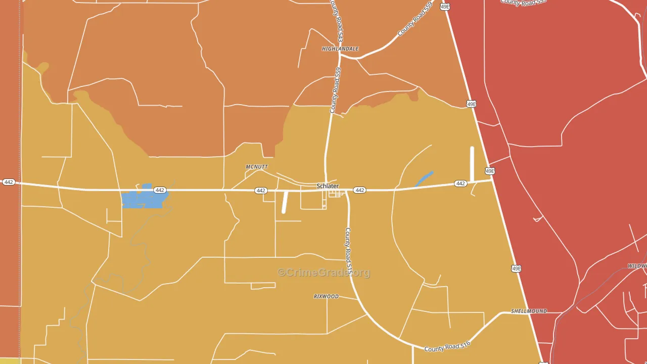 Schlater, MS Map of Robbery Rates