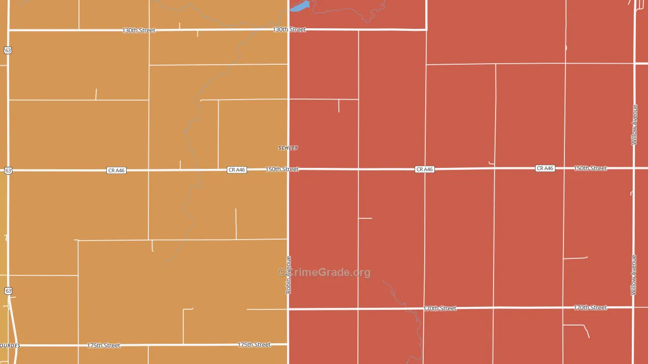 Schley, IA Map of Robbery Rates