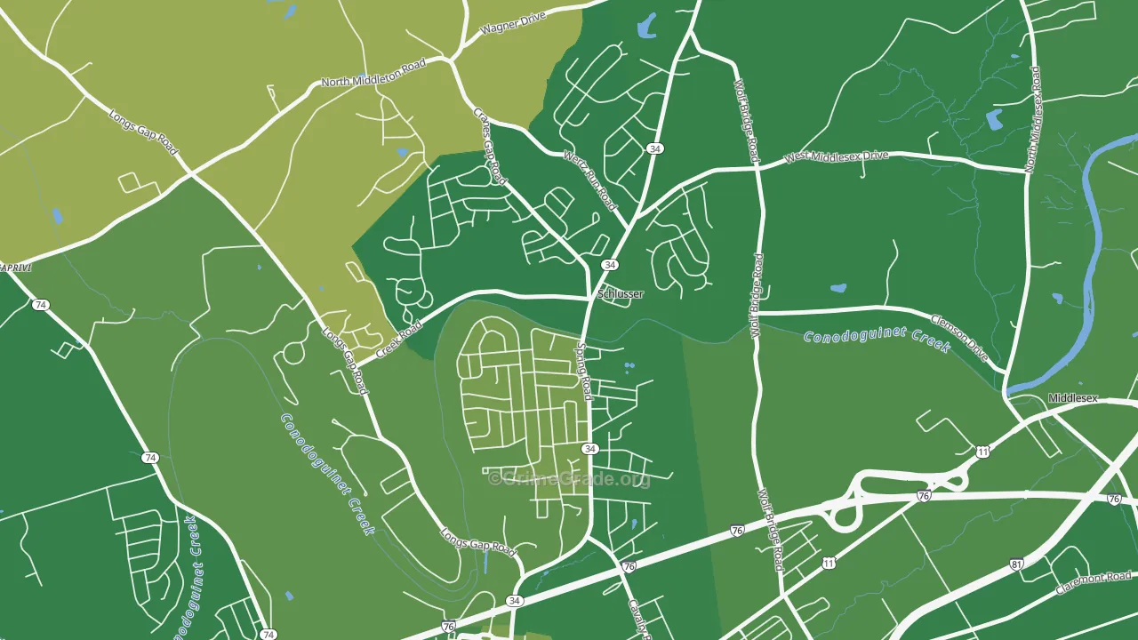Schlusser, PA Map of Robbery Rates