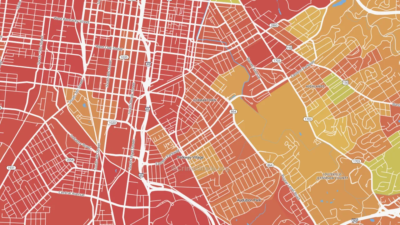 Schnitzelburg, Louisville, KY Map of Robbery Rates