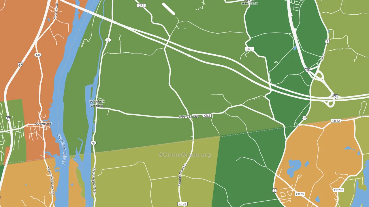 Schodack Landing, NY Map of Robbery Rates