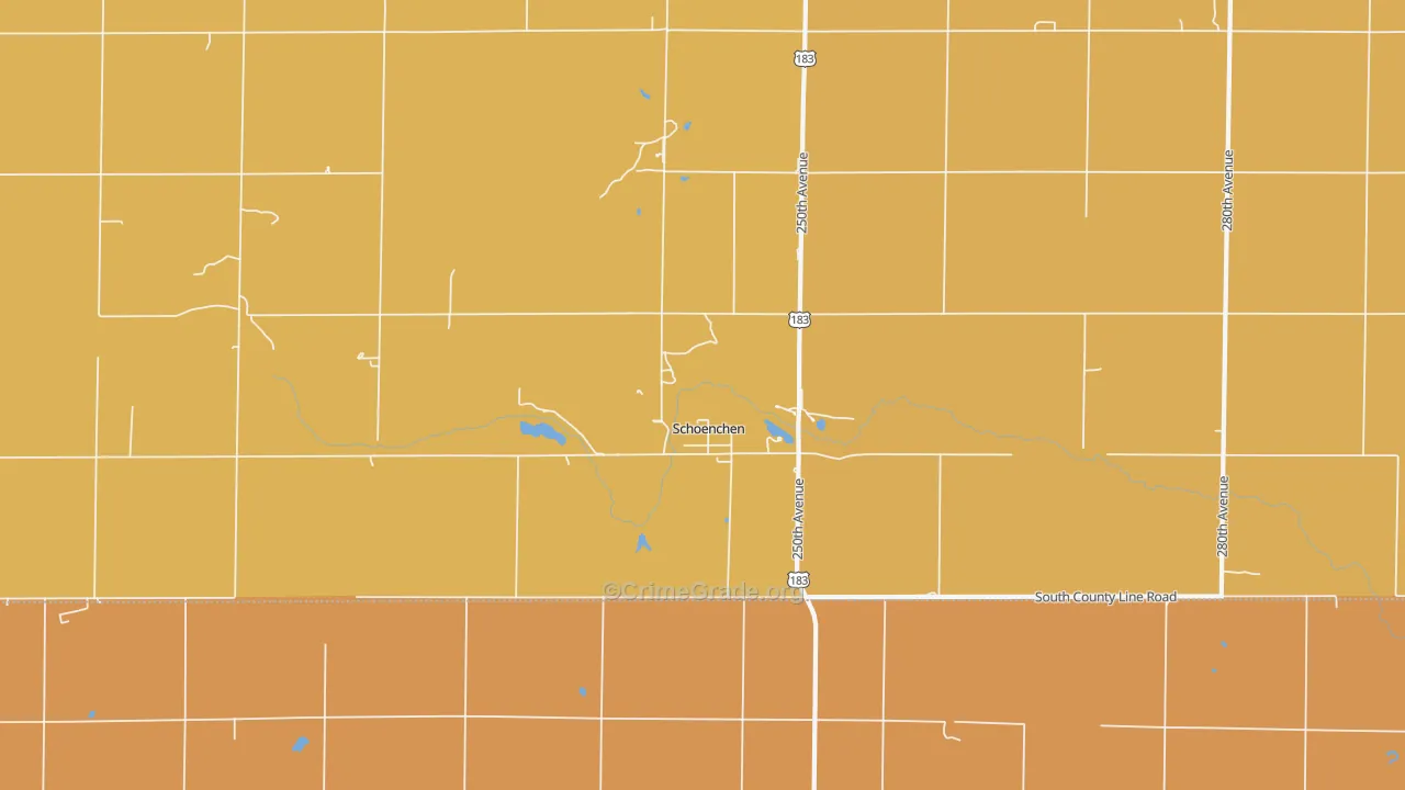 Schoenchen, KS Map of Robbery Rates