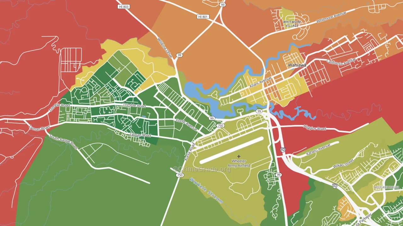 Schofield Barracks, HI Map of Robbery Rates