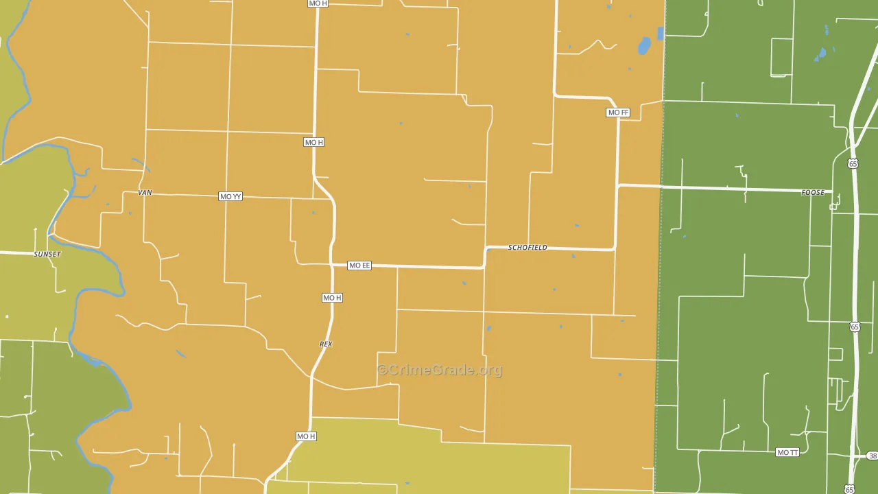 Schofield, MO Map of Robbery Rates