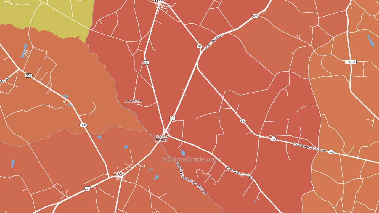 Schofield, SC Map of Robbery Rates