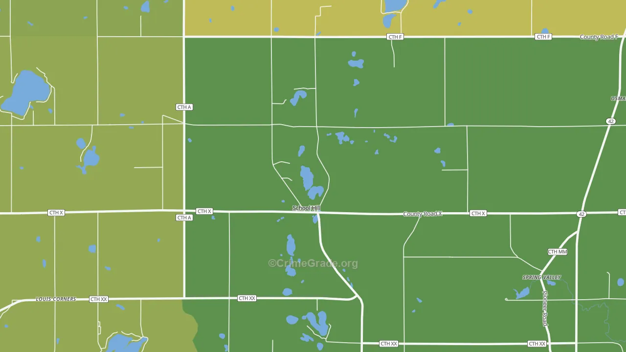 School Hill, WI Map of Robbery Rates
