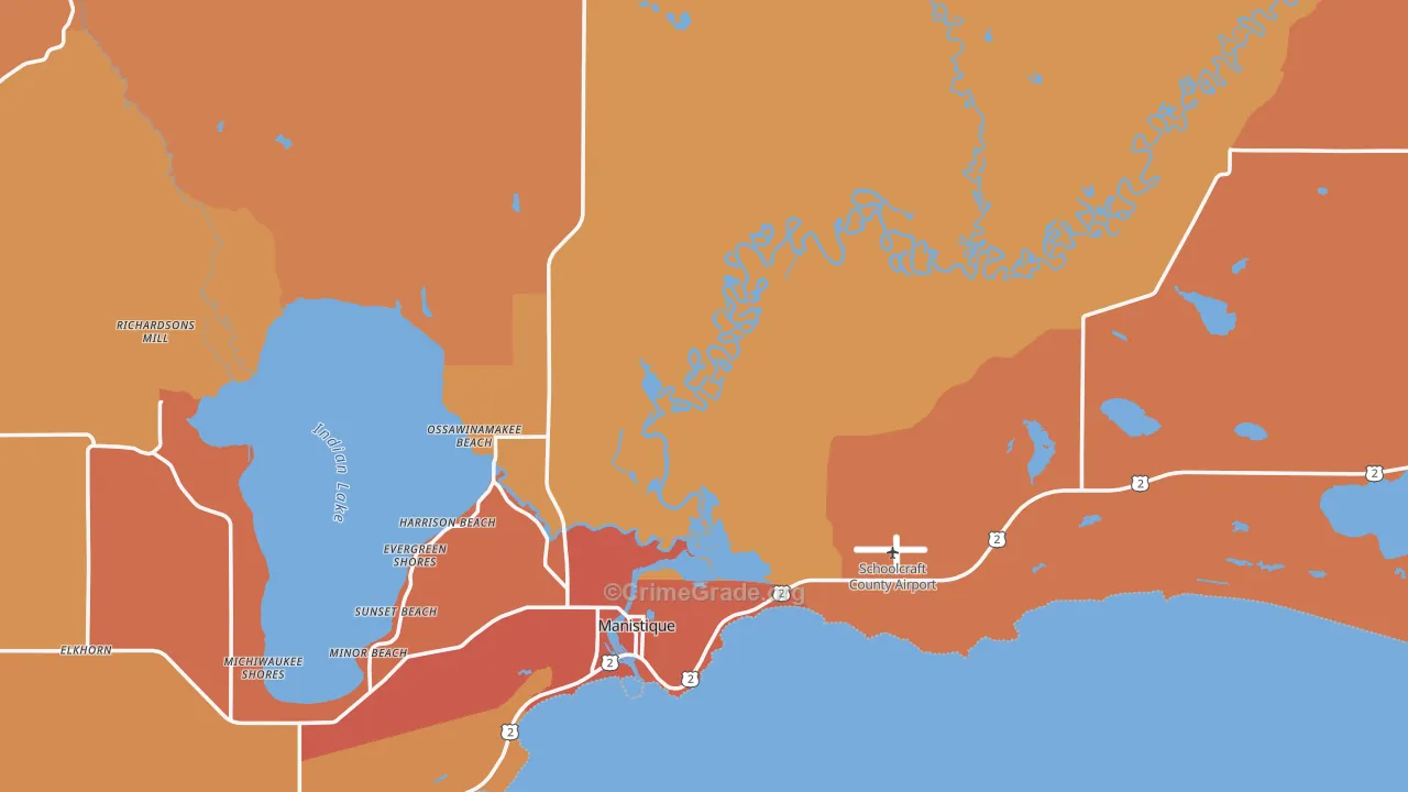 Schoolcraft County, MI Map of Robbery Rates