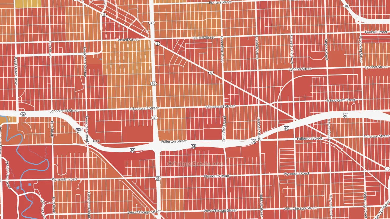 Schoolcraft Southfield, Detroit, MI Map of Robbery Rates