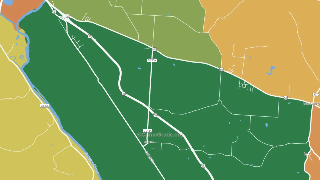 Schooleys, OH Map of Robbery Rates