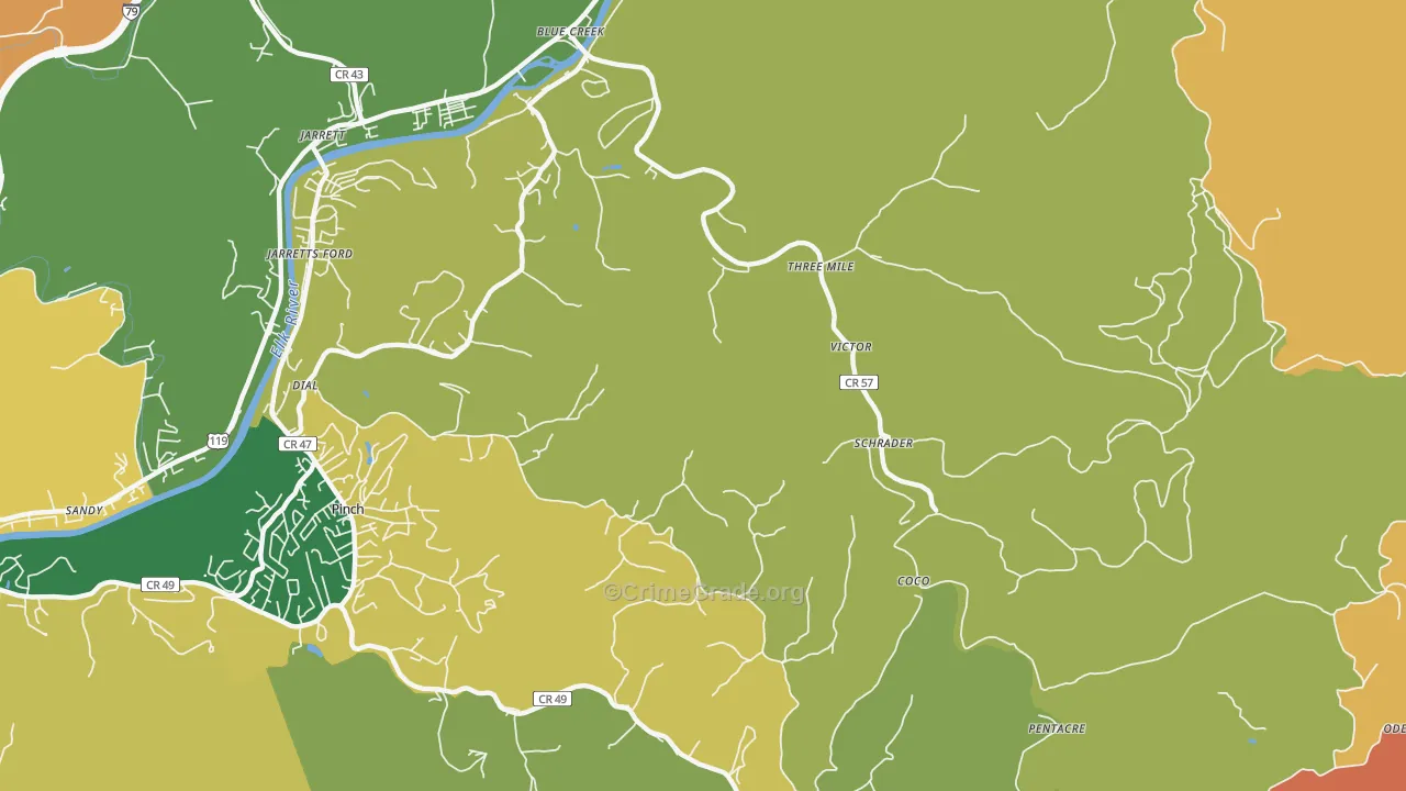 Schrader, WV Map of Robbery Rates