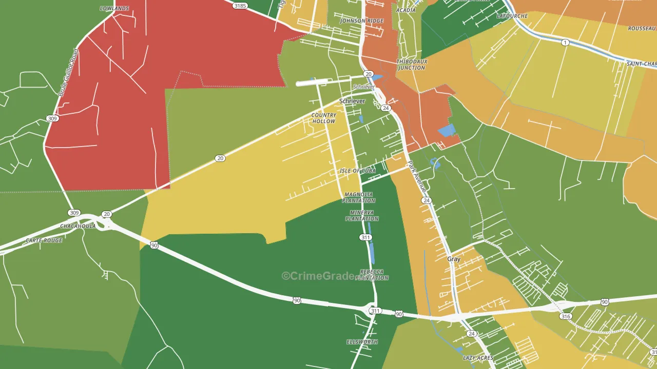 Schriever, LA Map of Robbery Rates