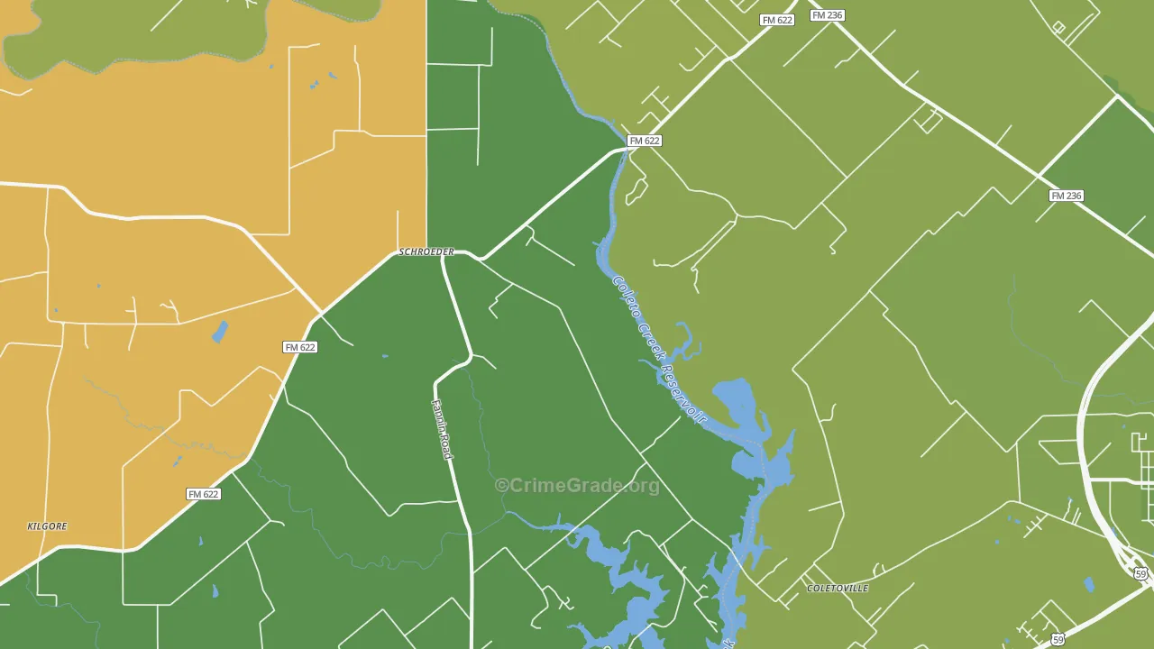 Schroeder, TX Map of Robbery Rates