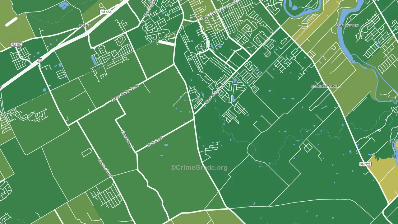 Schumannsville, TX Map of Robbery Rates