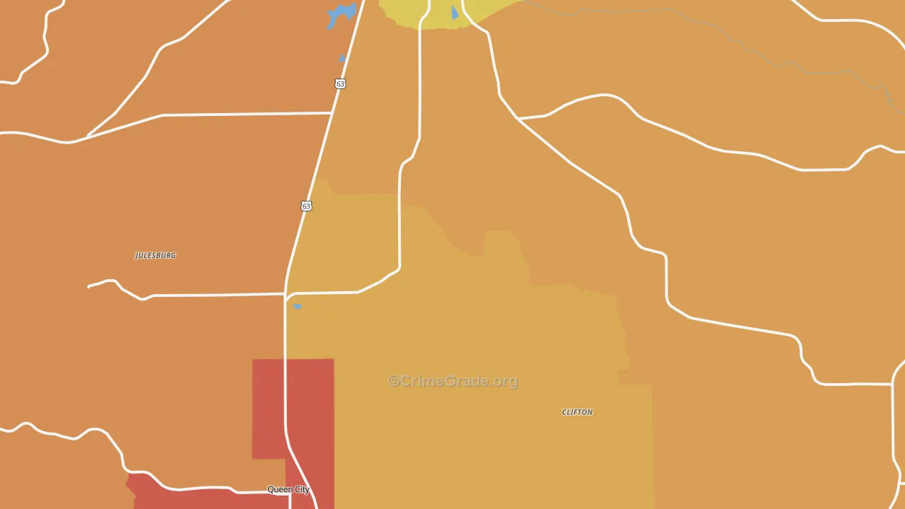 Schuyler County, MO Map of Robbery Rates