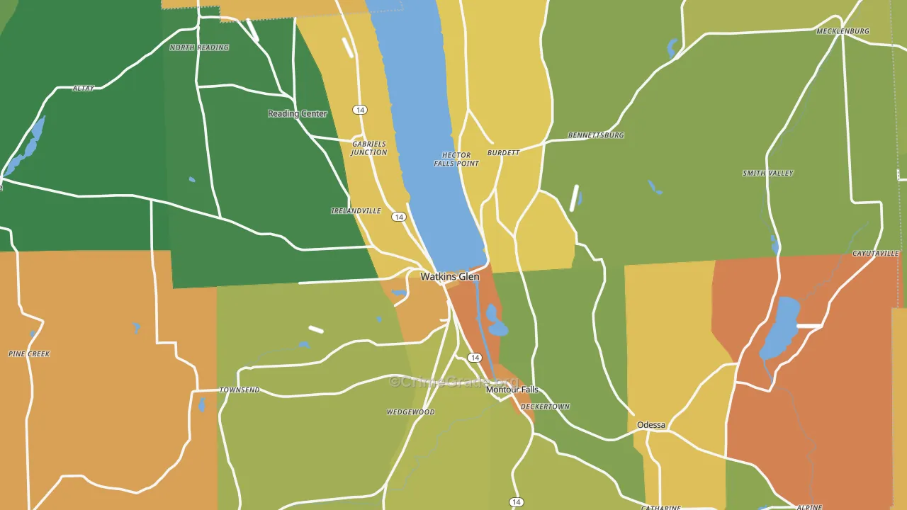 Schuyler County, NY Map of Robbery Rates