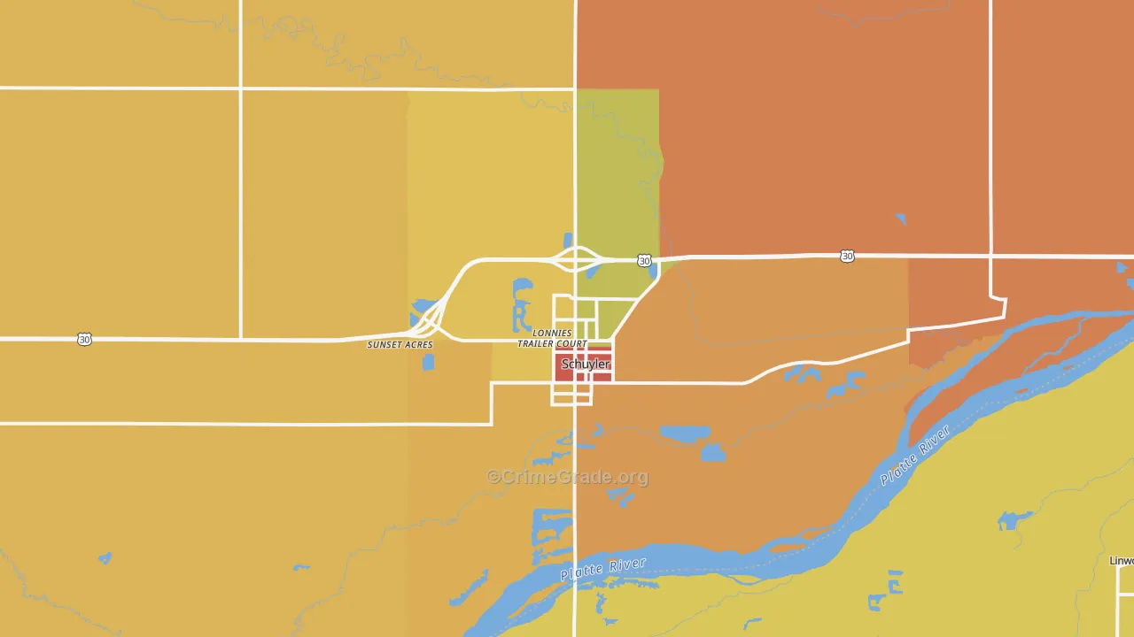 Schuyler, NE Map of Robbery Rates