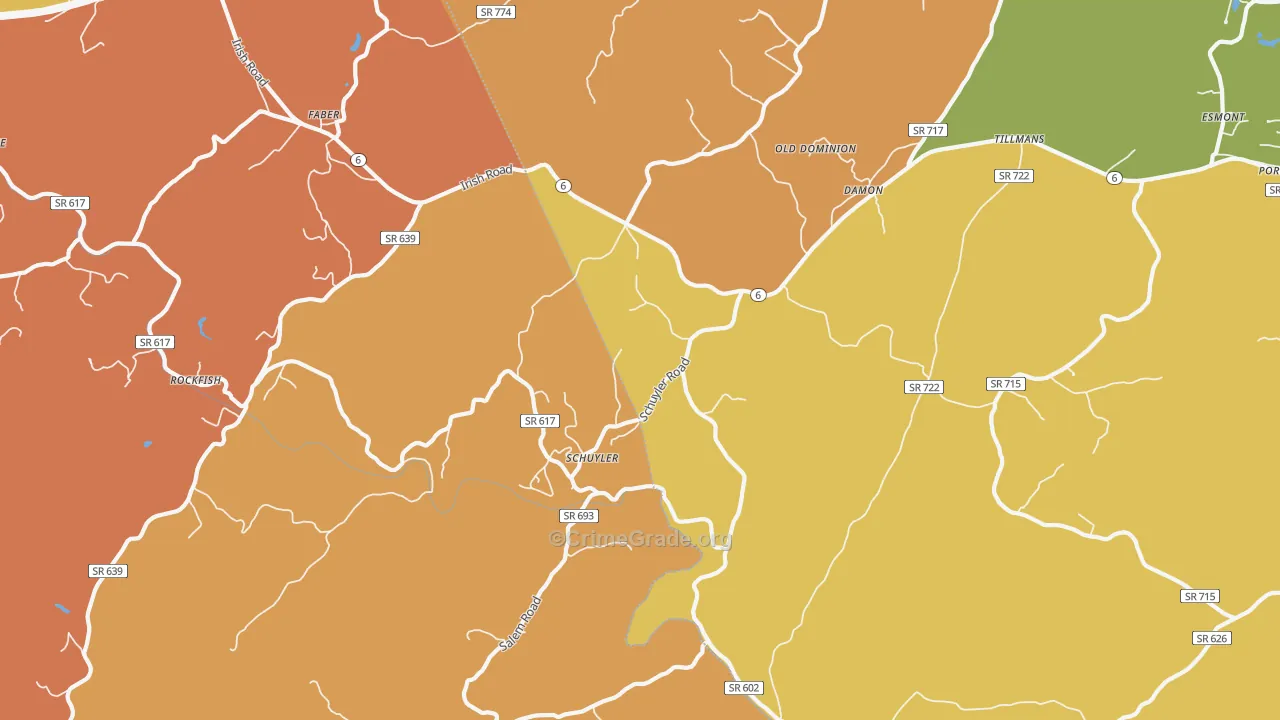 Schuyler, VA Map of Robbery Rates