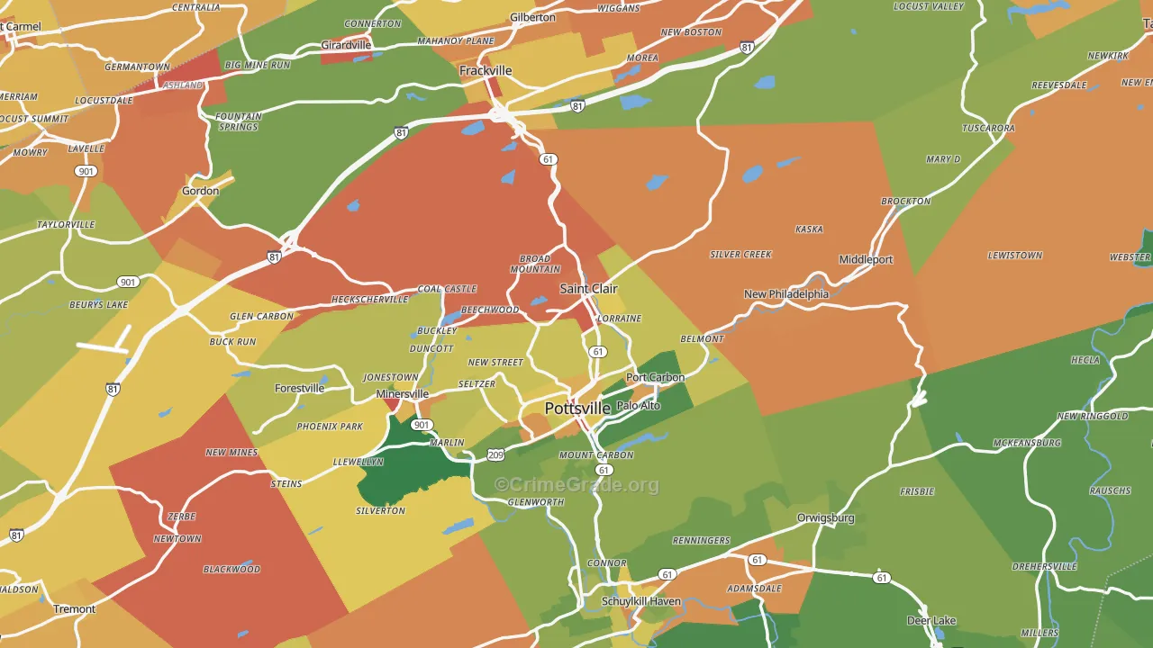 Schuylkill County, PA Map of Robbery Rates