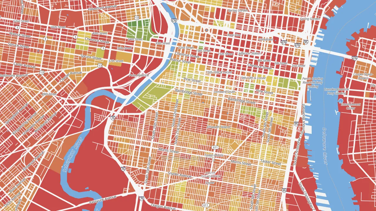 Schuylkill Southwest, Philadelphia, PA Map of Robbery Rates