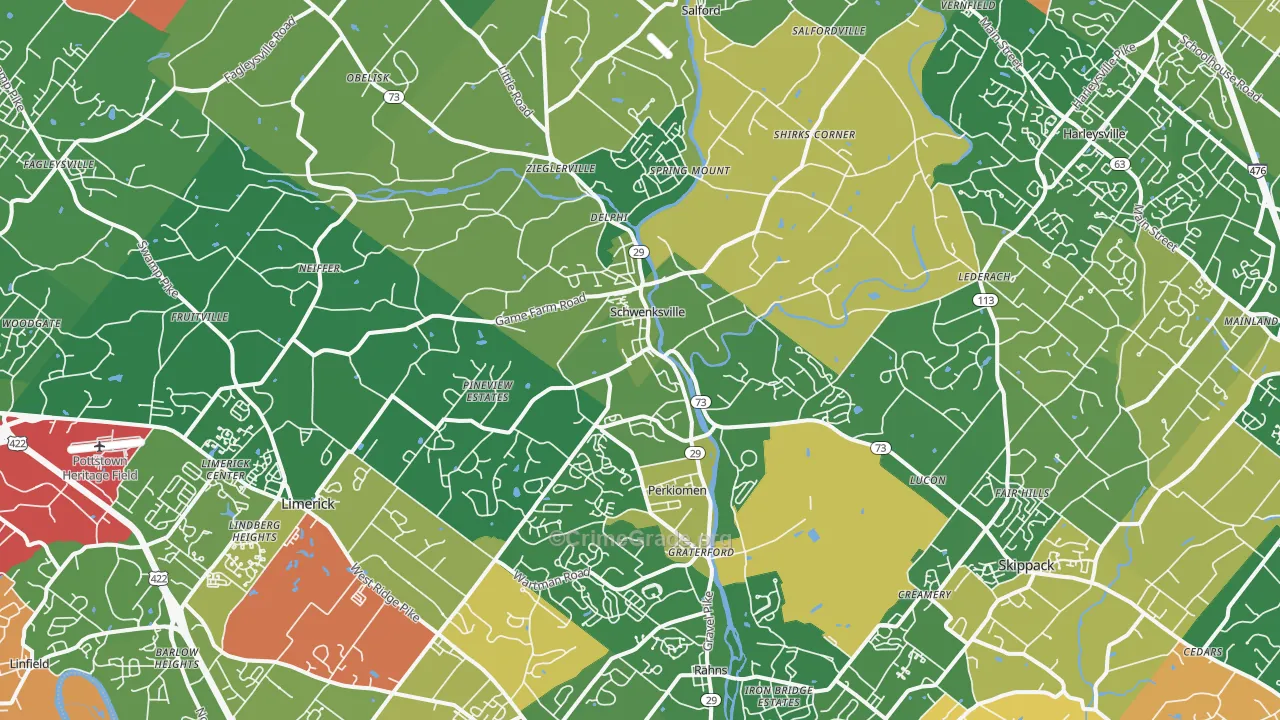 Schwenksville, PA Map of Robbery Rates
