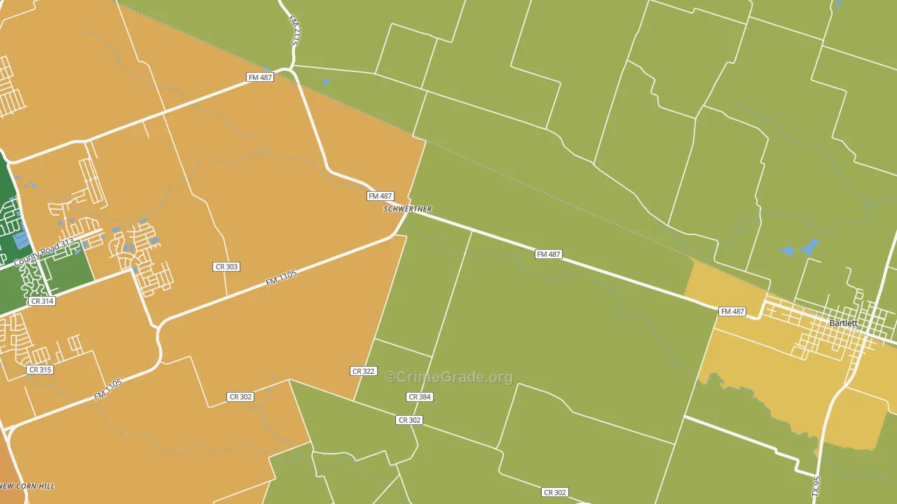 Schwertner, TX Map of Robbery Rates
